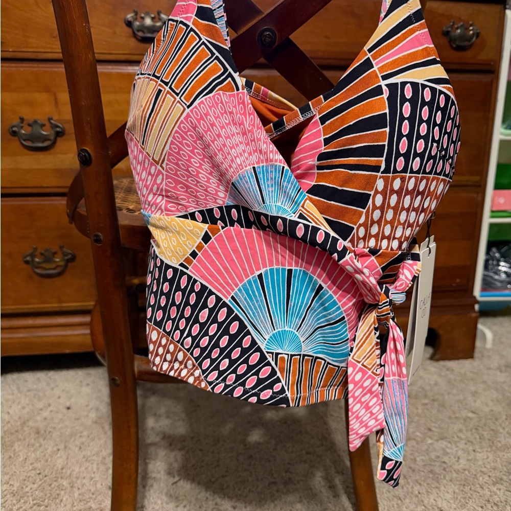 CALIA by Carrie Underwood Multicolor Geometric Swim Crop Top NWT